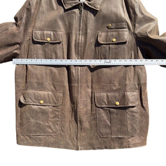Boulder Creek Trading Company Leather Military Style Jacket Brown Men's 4XL - Picture 5 of 5